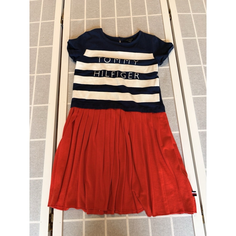 Tommy Hilfiger Girls Logo T-shirt Pleated Skirt Sz Small 7 Preppy Tennis Dress